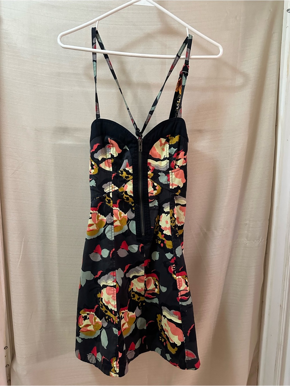 French Connection Floral Mini Dress Sweetheart Fit Flare Women’s Size 10 Zip Up